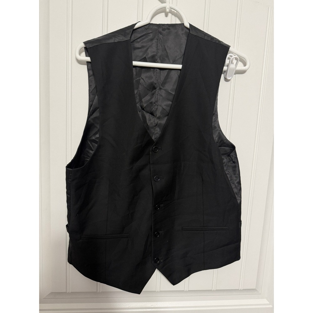 Unbranded Suit Vest Mens 40R Black Formal Waistcoat Button Down EUC